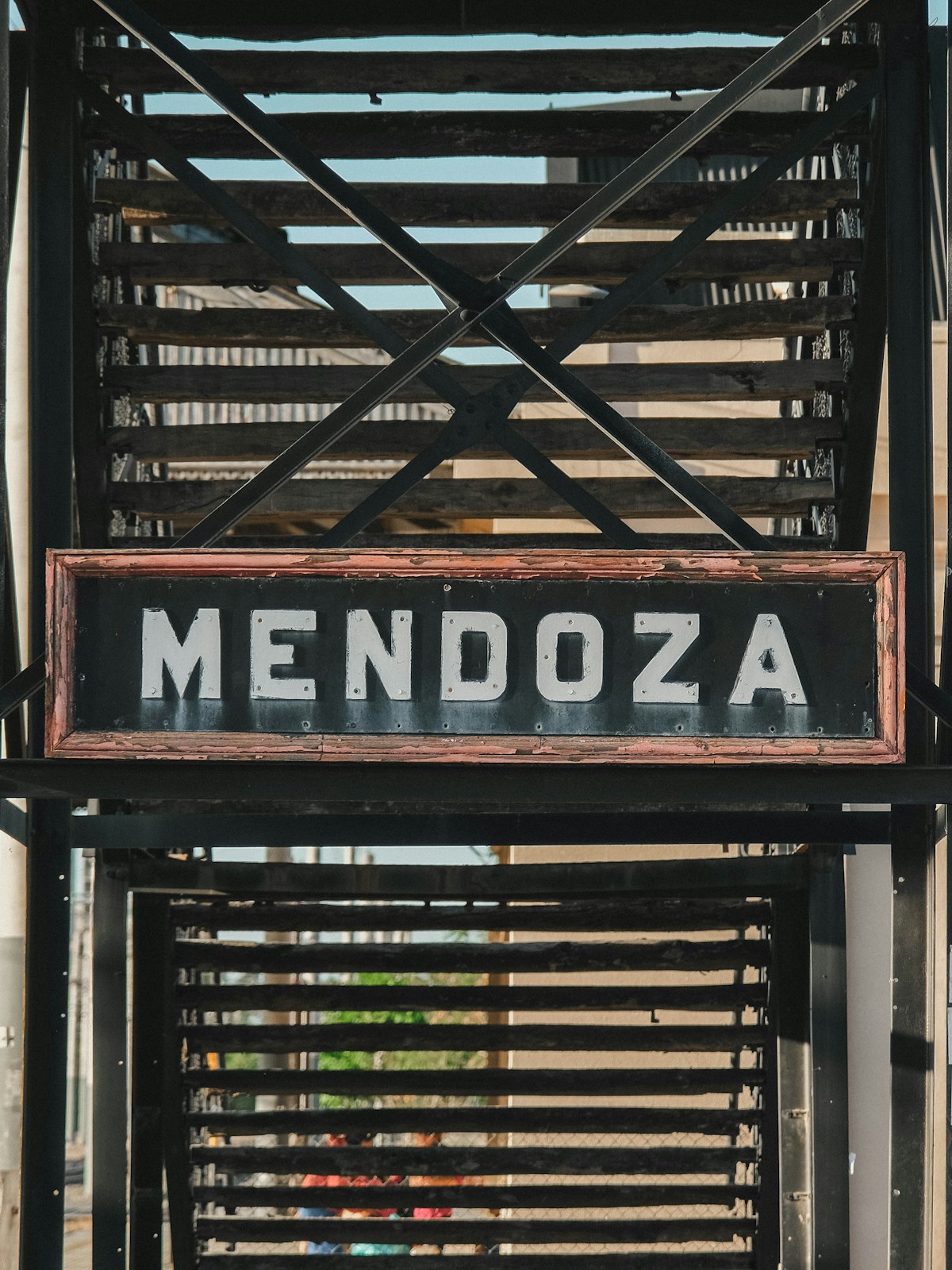 Mendoza sign on a metal structure in the Argentine wine capital — Argentina wine regions
