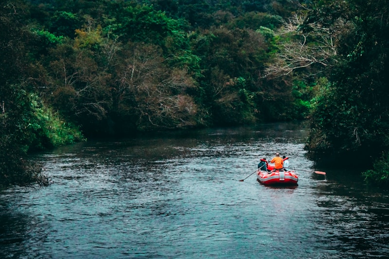 Inflatable raft on a jungle river in Misiones Province, northeast Argentina