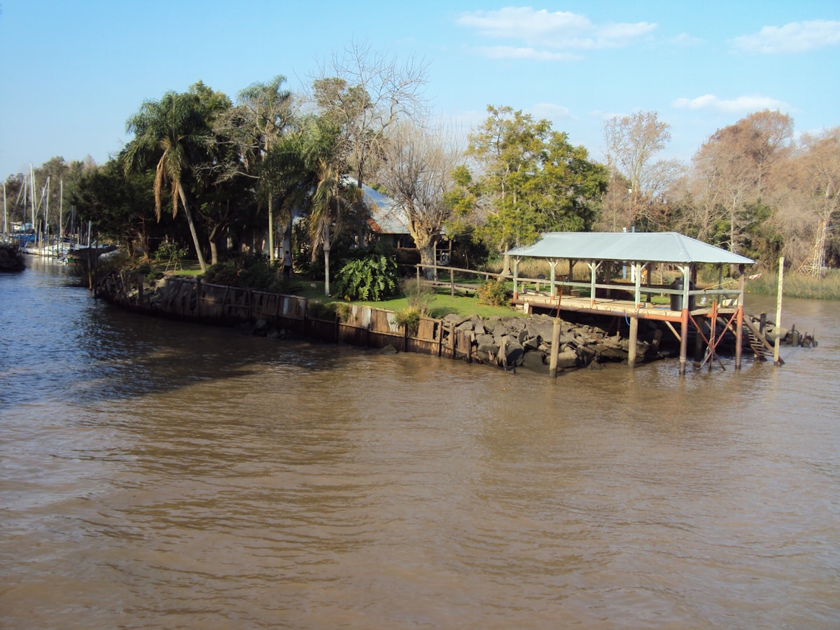 A wooden dock and riverside house on the Tigre Delta — day trip from Buenos Aires
