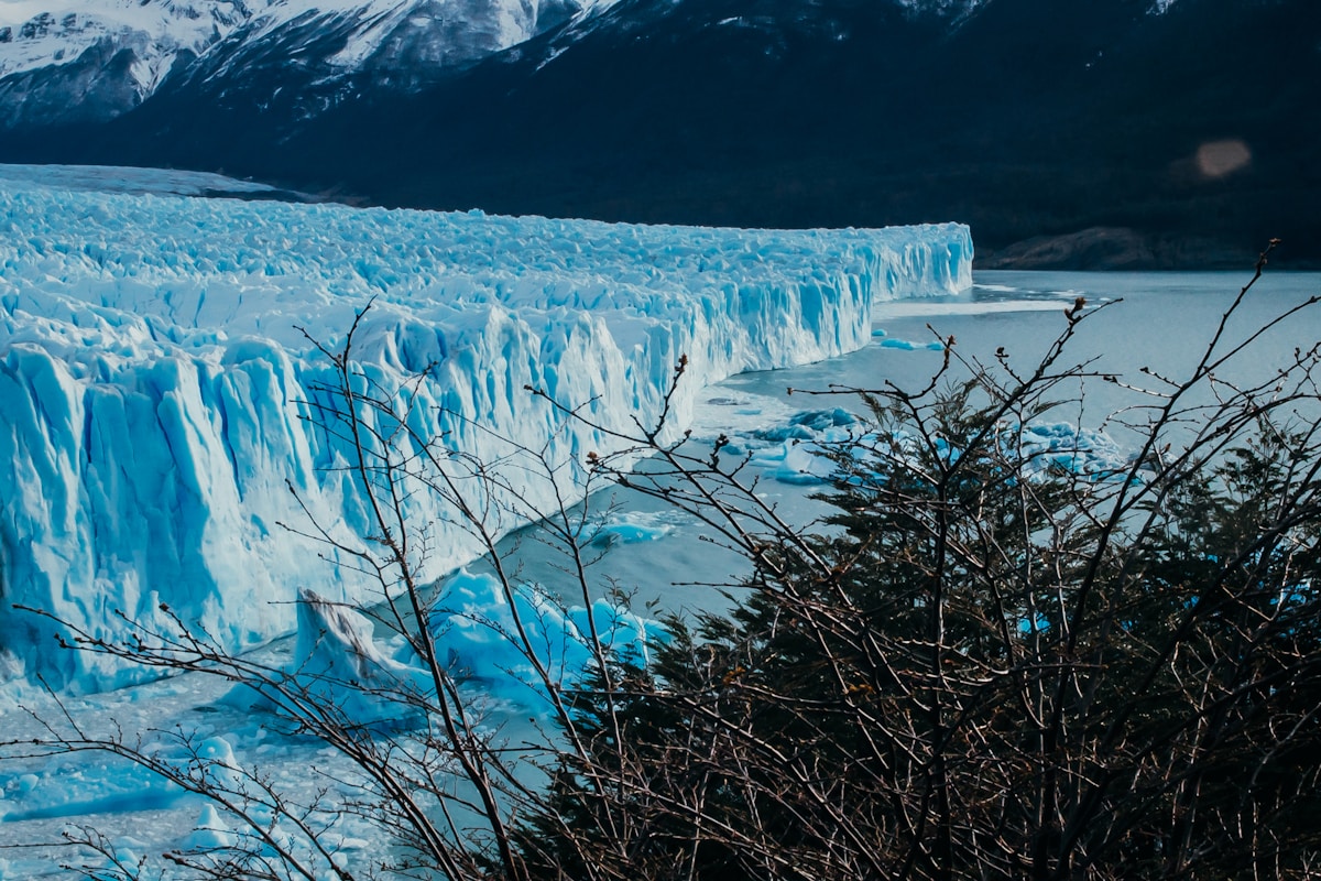 Perito Moreno glacier wall rising above Lago Argentino, El Calafate, Argentina