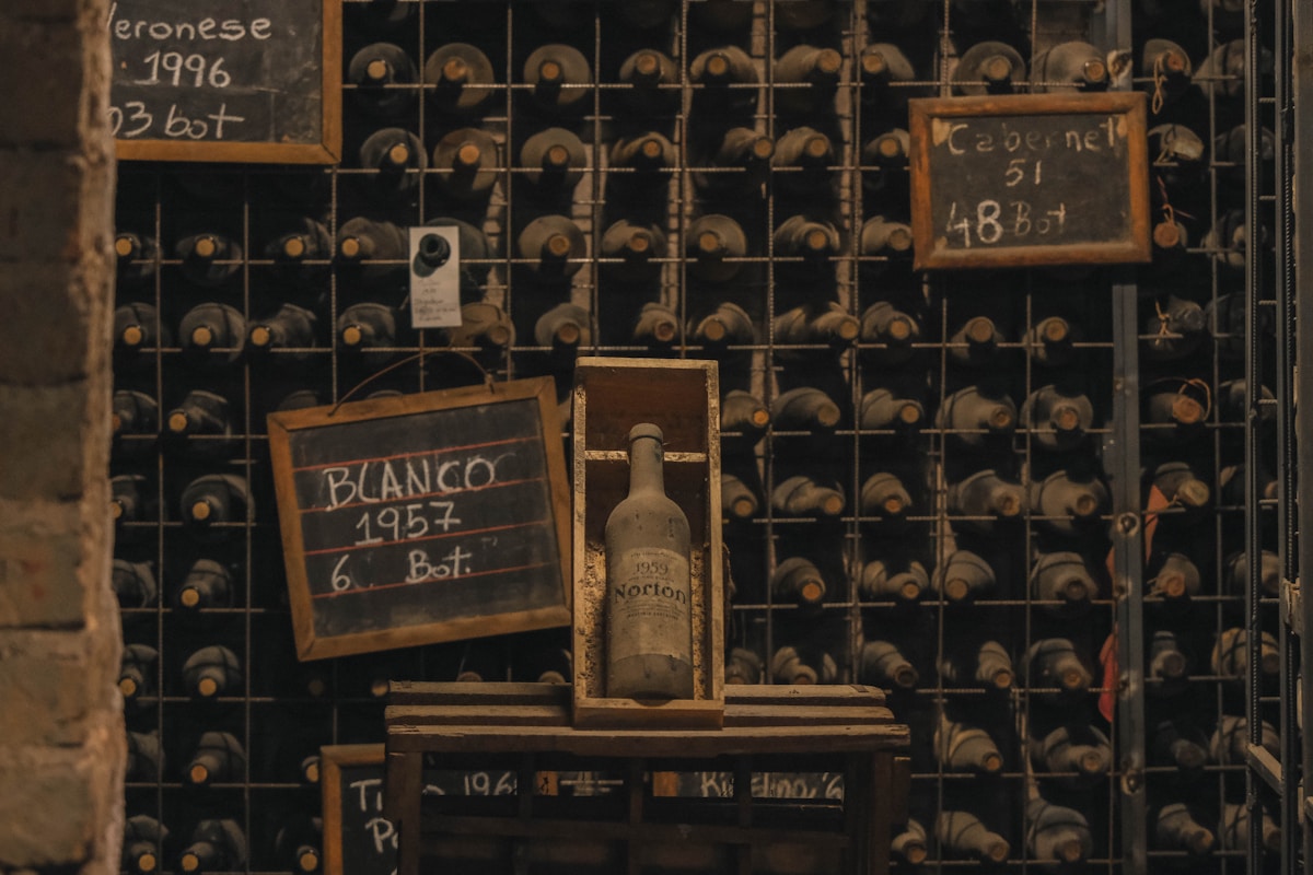 Wine bottles stored in a cellar at Bodegas Norton, Mendoza, Argentina