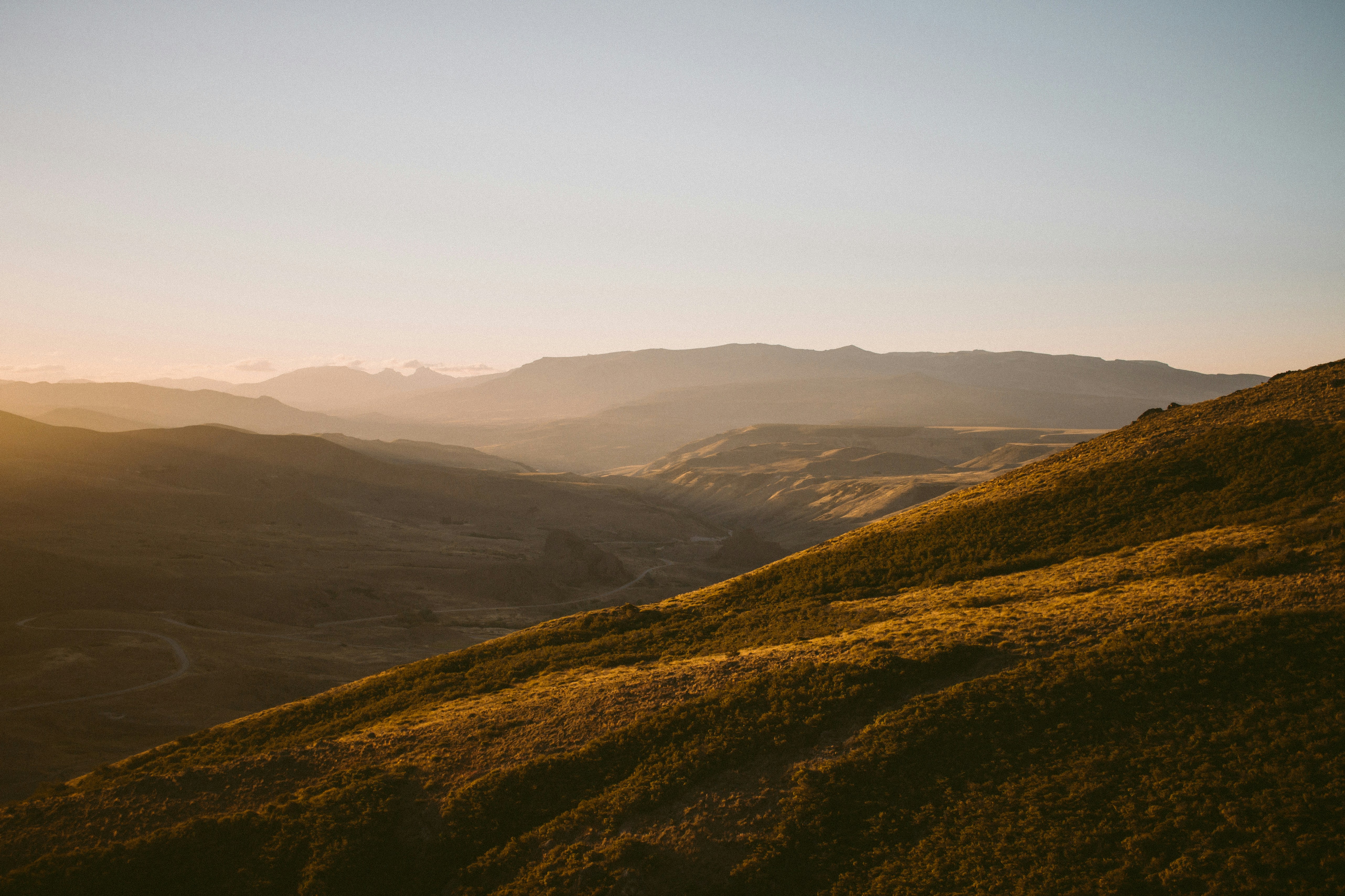 Golden sunset over rolling Patagonian hillsides, Neuquén Province, Argentina