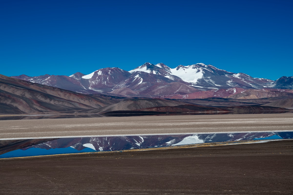 Snow-capped Andes reflected in a high-altitude salt flat, northwest Argentina