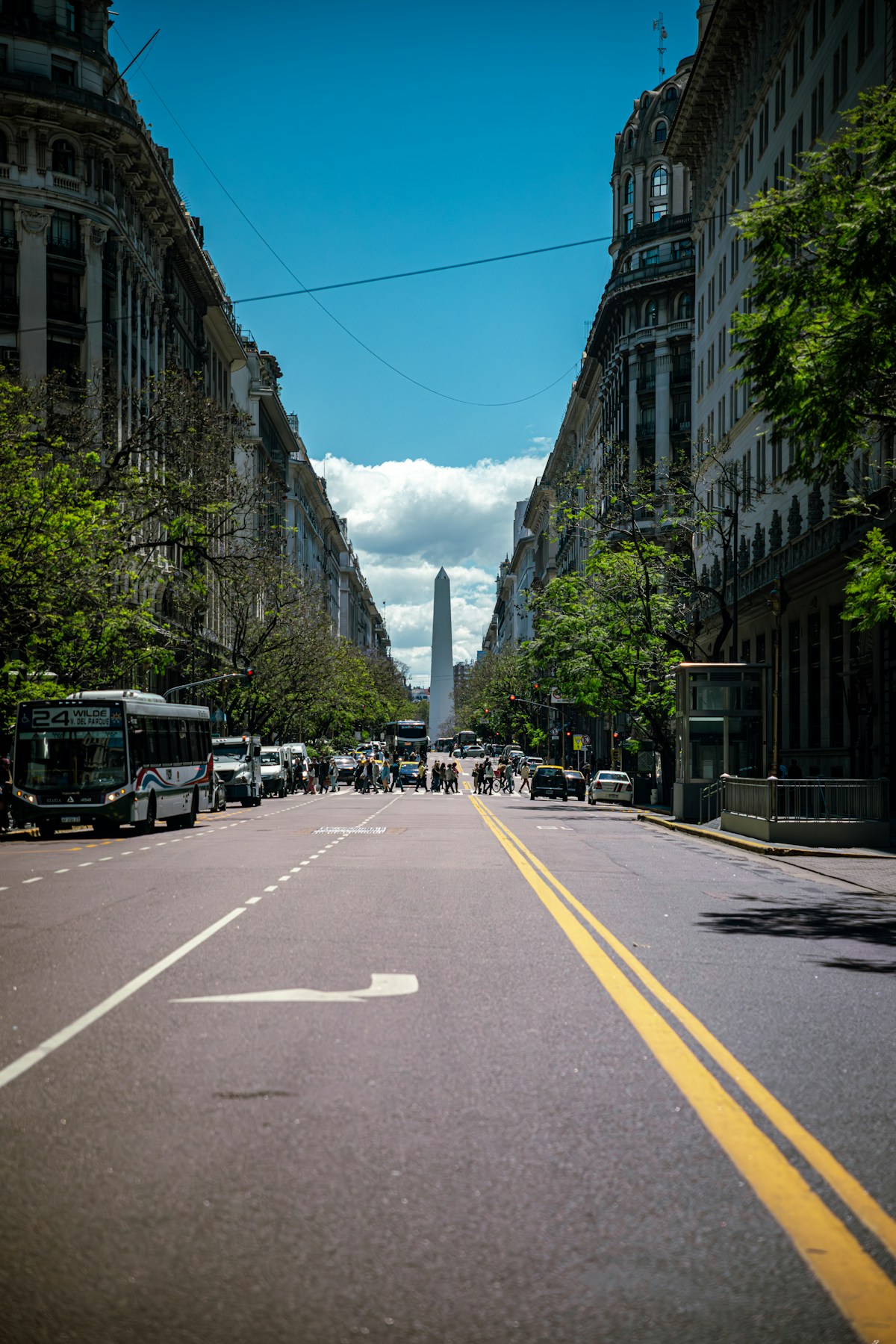 Wide boulevard leading to the Obelisco monument, Buenos Aires, Argentina