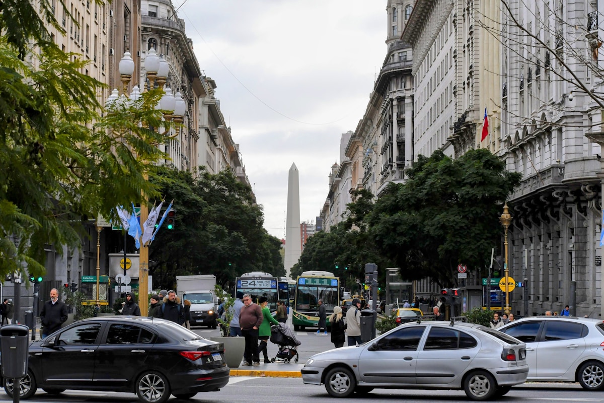 Buenos Aires street leading to the iconic Obelisco, Argentina
