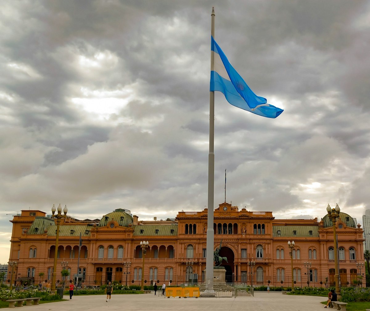 The Casa Rosada presidential palace with the Argentine flag in Buenos Aires